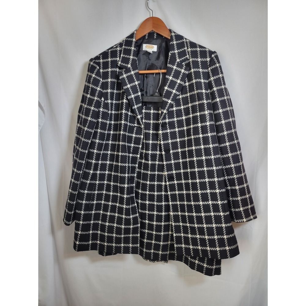 Talbots Petites 16 Black White Plaid Tweed Blazer Jacket & Skirt Suit Set P16